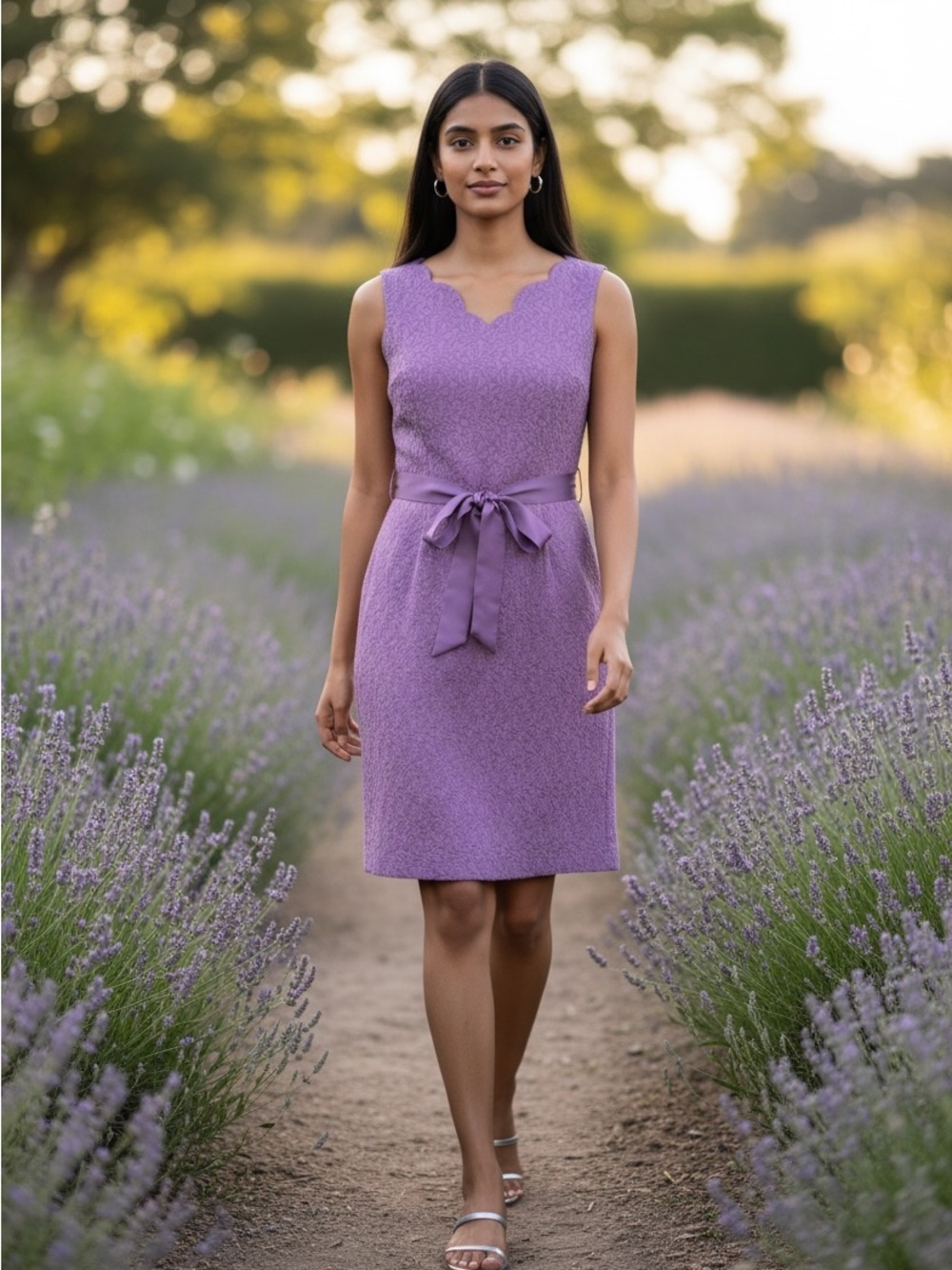 Tevolio Purple Lace Overlay Sheath Dress